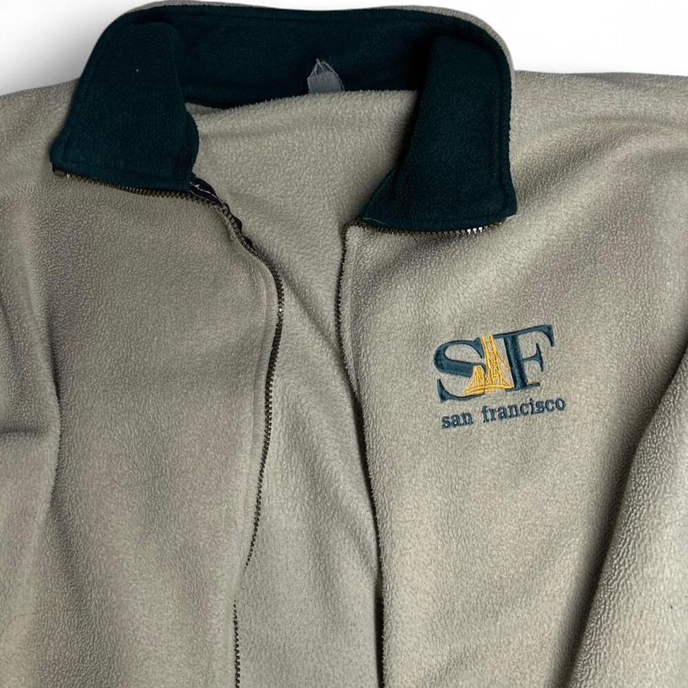 Vtg 90s SAN FRANCISCO Fleece Jacket Full Zip Tan Hunter Green XL